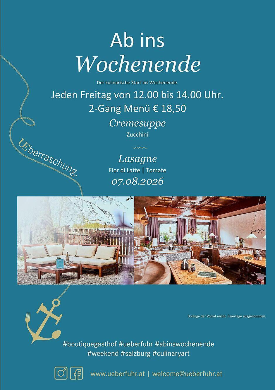 Wochenend-Mittagsmenü mit Suppe und Gulasch, jeden Freitag im Salzburger Restaurant