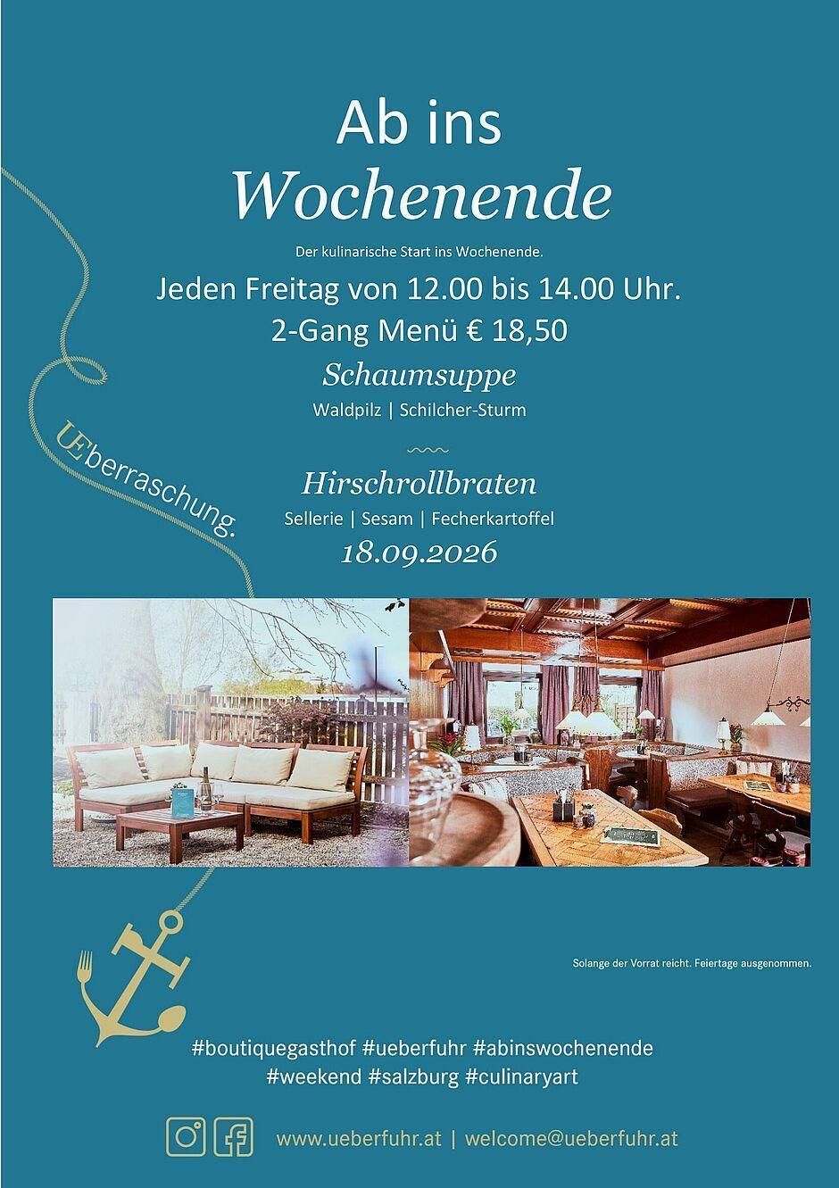 Wochenend-Mittagsmenü mit Suppe und Gulasch, jeden Freitag im Salzburger Restaurant
