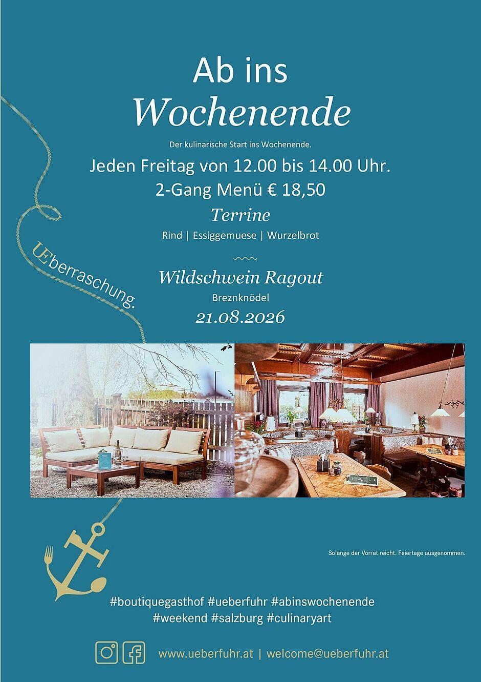 Wochenend-Mittagsmenü mit Suppe und Gulasch, jeden Freitag im Salzburger Restaurant